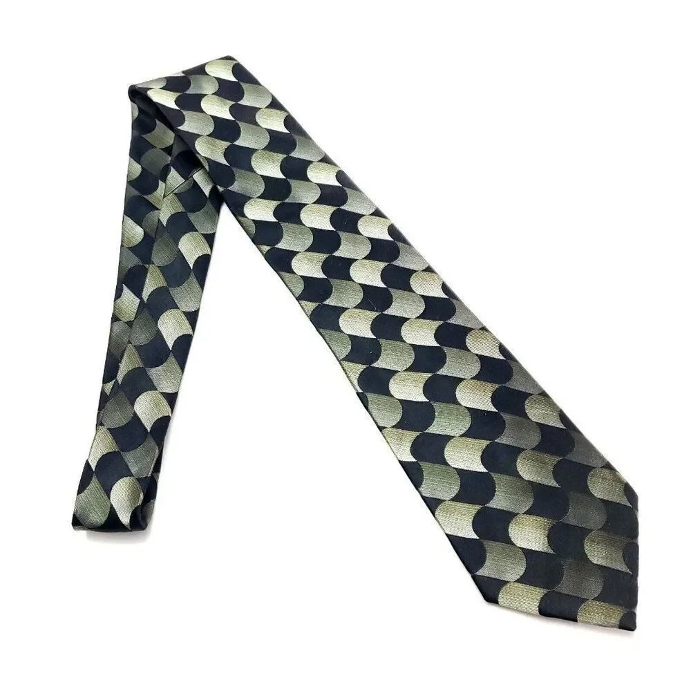 Arrow Silk Tie Black Green Woven‎ Geometric Abstract